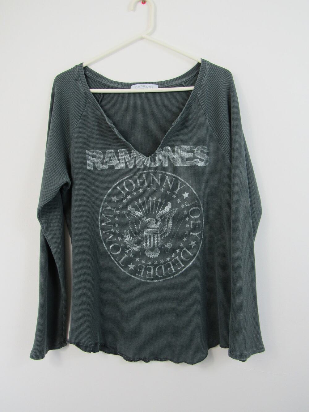 Daydreamer Ramones Crest Notch Neck Thermal Long Sleeve Graphic Top Large